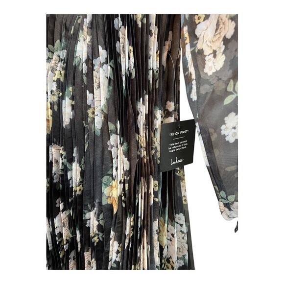 Lulus Sweetest Affection Black Floral Pleated Babydoll Mini Dress NWT New M - Picture 3 of 9